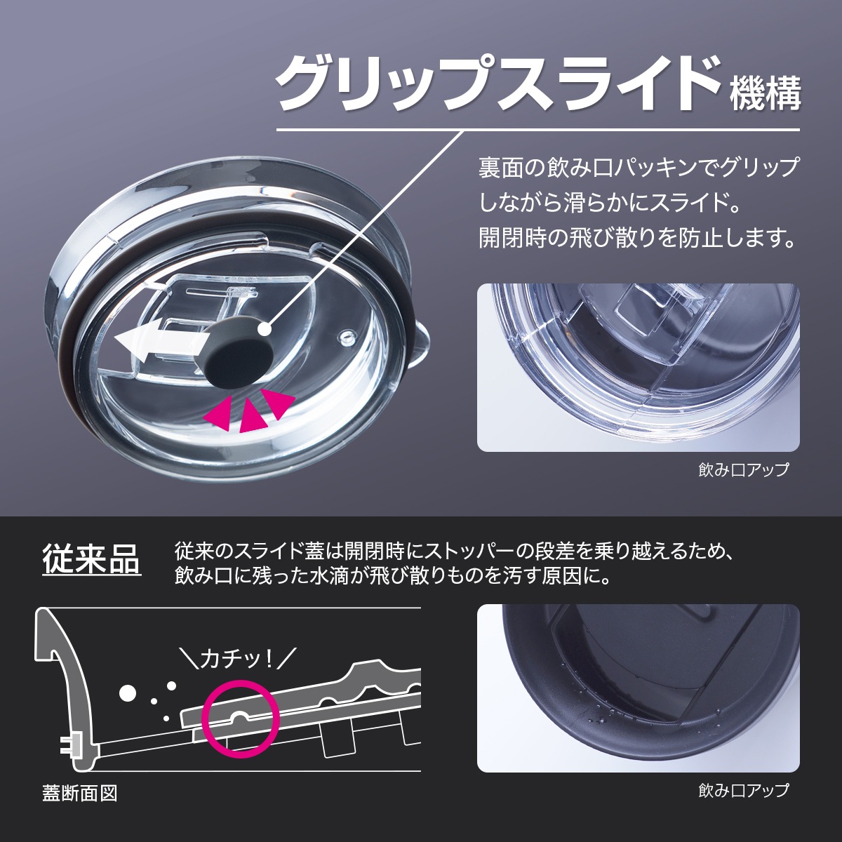 Sinqs（シンクス） セラミック塗装 ステンレスタンブラー スライドフタセット なめらか飲み口 430ml ASTC-430-ALID-C-SET