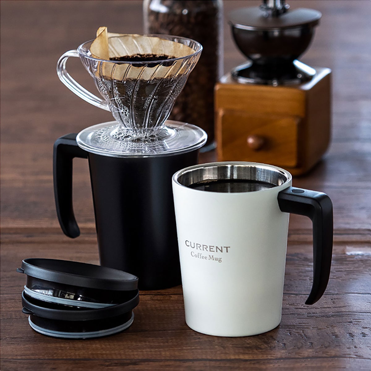 CafeLink（カフェリンク）カレント・ふた付きコーヒーマグカップ 330ml ブラック ASM-330BK