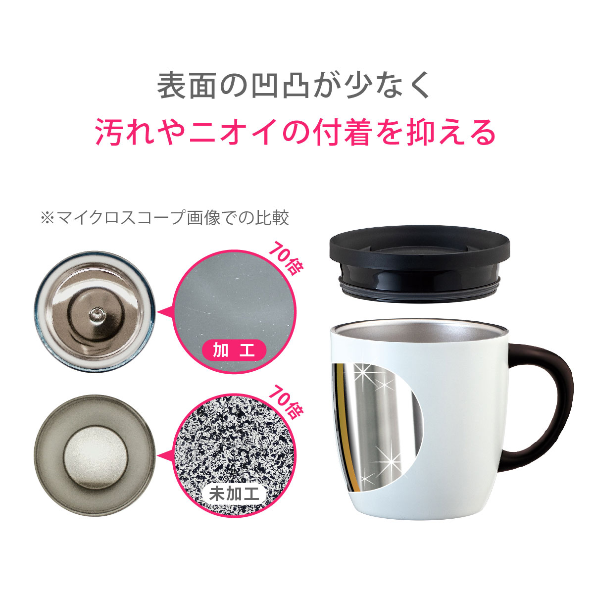 CafeLink（カフェリンク）カレント・ふた付き真空ステンレスマグカップ 260ml ホワイト ASMC-260WH