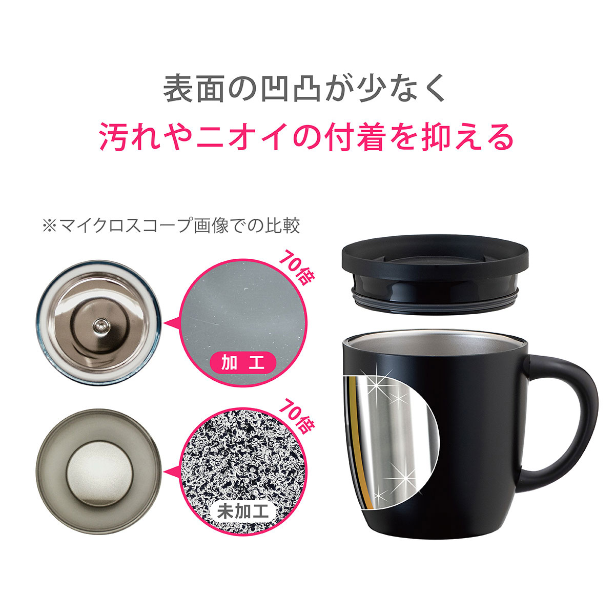 CafeLink(カフェリンク)カレント・ふた付き真空ステンレスマグカップ 260ml ブラック ASMC-260BK