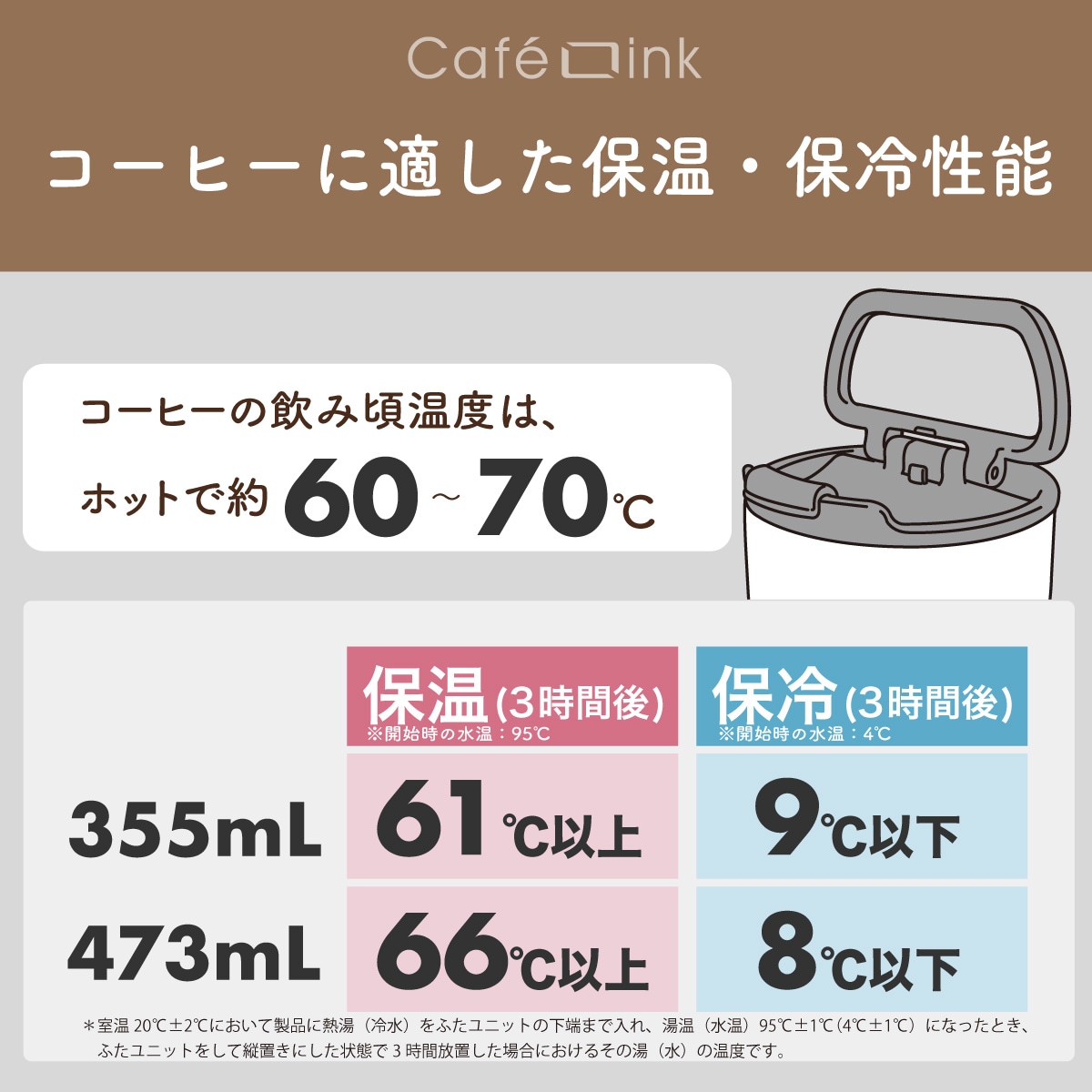 CafeLink（カフェリンク）折りたたみハンドル ふた付きタンブラー グレー モカ 355mL 473mL ACST-F