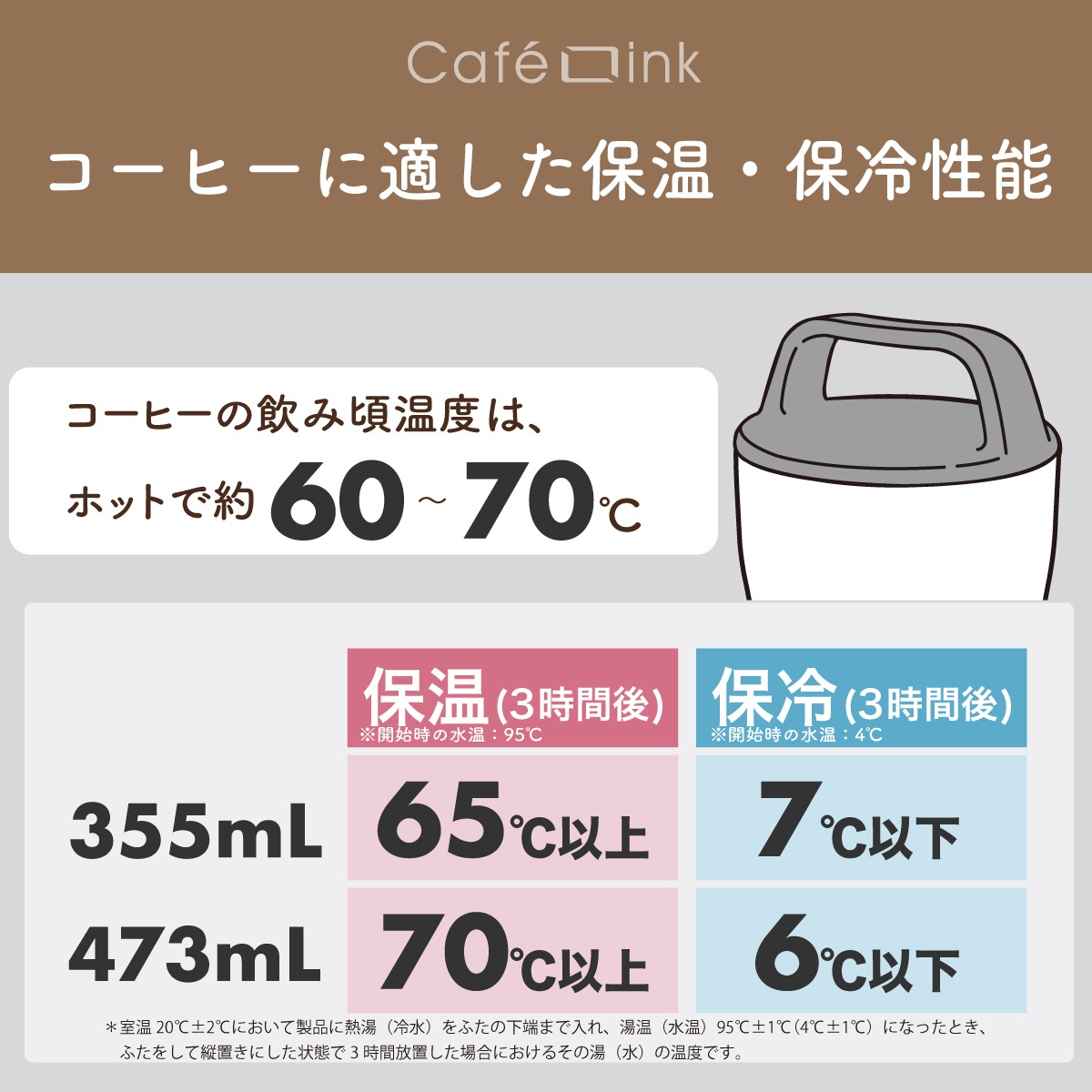 CafeLink（カフェリンク）固定ハンドル ふた付きタンブラー グレー モカ 355mL 473mL ACST-H