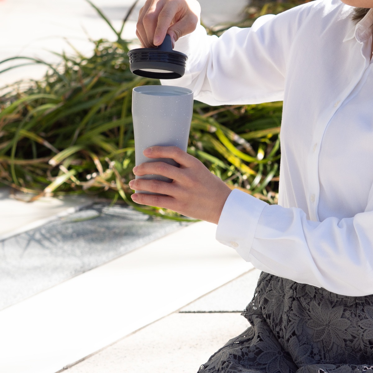 CafeLink（カフェリンク）固定ハンドル ふた付きタンブラー グレー モカ 355mL 473mL ACST-H