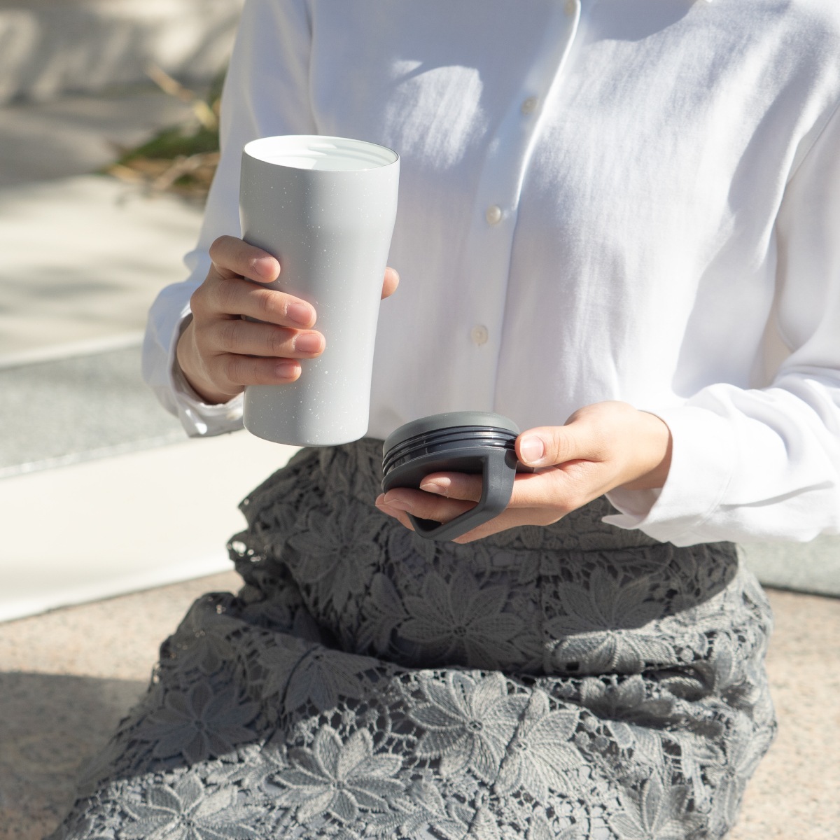 CafeLink（カフェリンク）固定ハンドル ふた付きタンブラー グレー モカ 355mL 473mL ACST-H