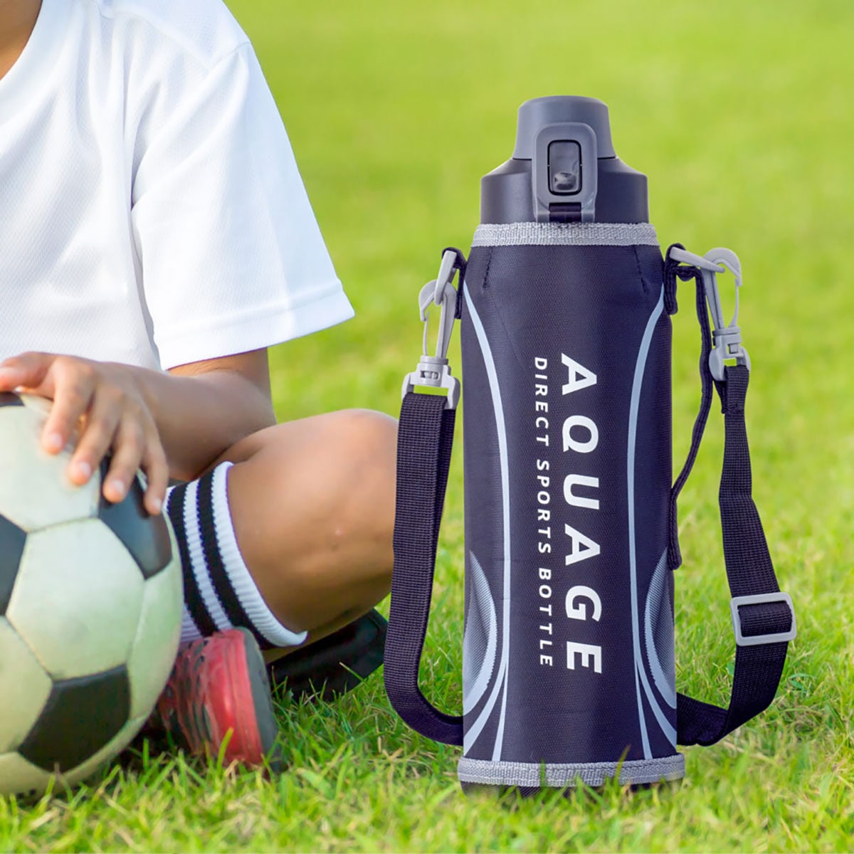 AQUAGE（アクアージュ）ダイレクトスポーツボトル 軽量 直飲み ポーチ付き 800ml ADBT-801