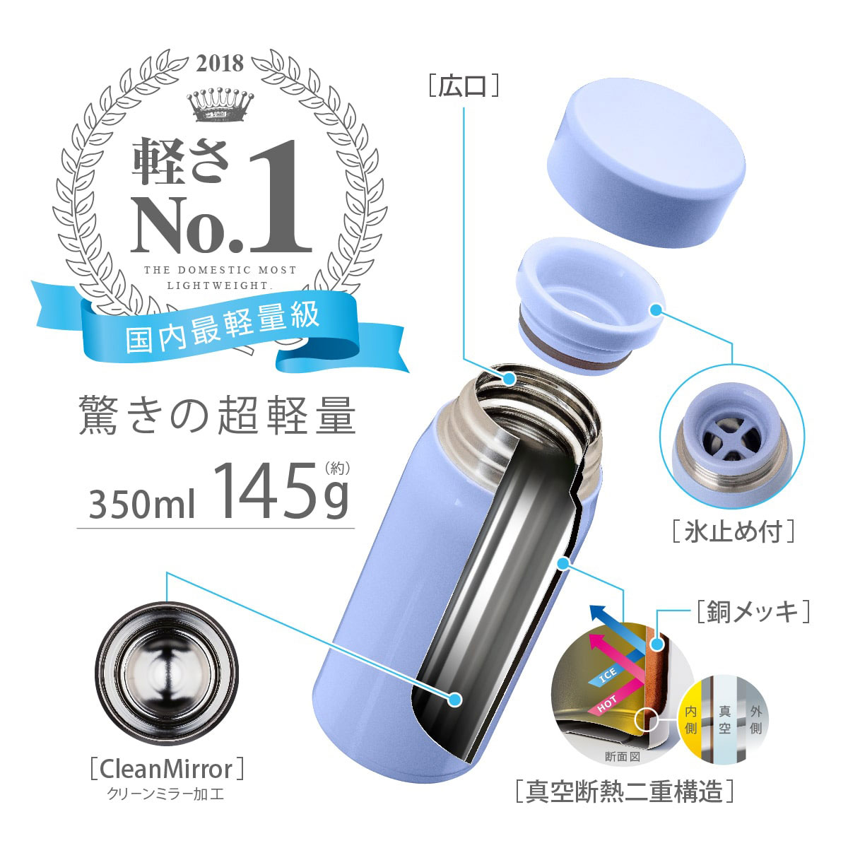 Airlist（エアリスト）超軽量ステンレスマグボトル 350ml ピンク ARS-350PK