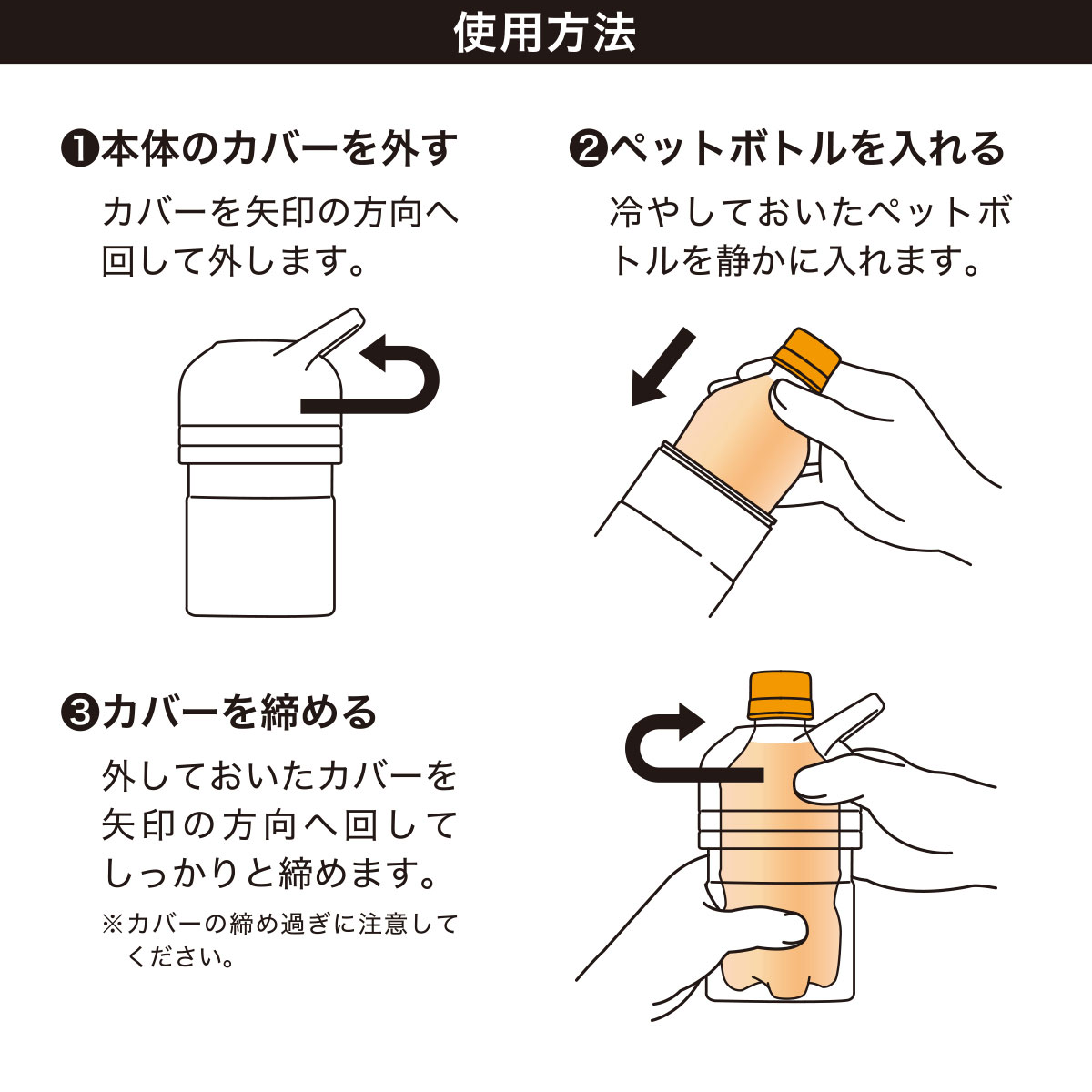 ケース販売 BOTTLE in BOTTLE（ボトルインボトル）ペットボトルホルダー 保温用 Fタイプ 持ち手付き ブラック ABIB-FBK12P