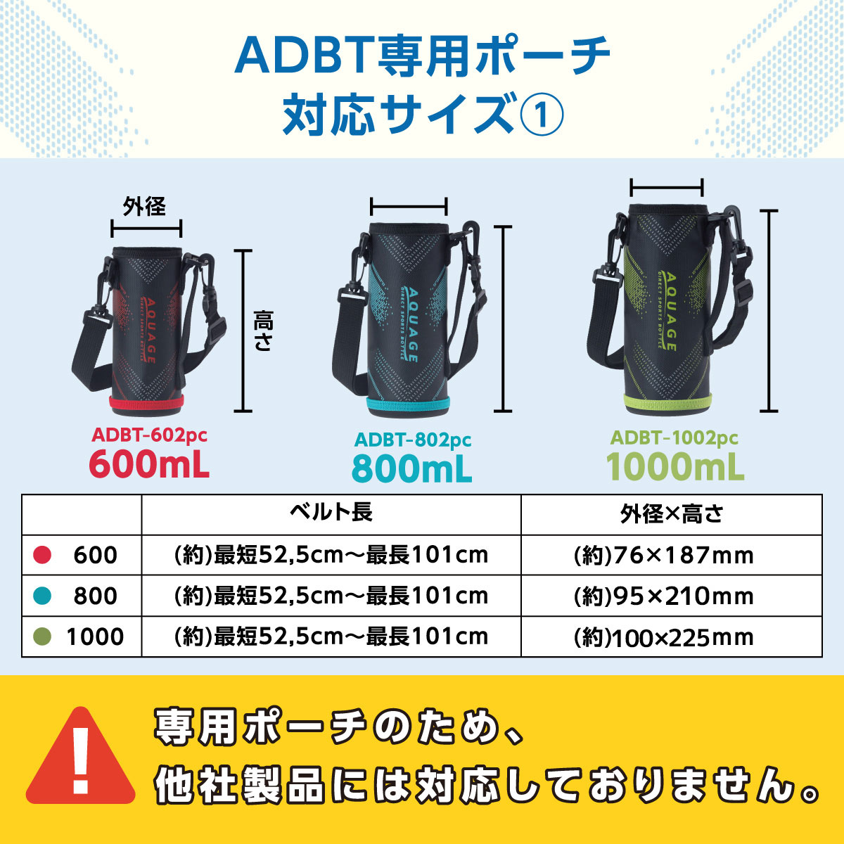ダイレクトボトルポーチ adbt-pc 600ml 800ml 1000ml 1500ml 2000ml ショルダー付き ADBT-602S/802S/1002S/1502S/2002S対応