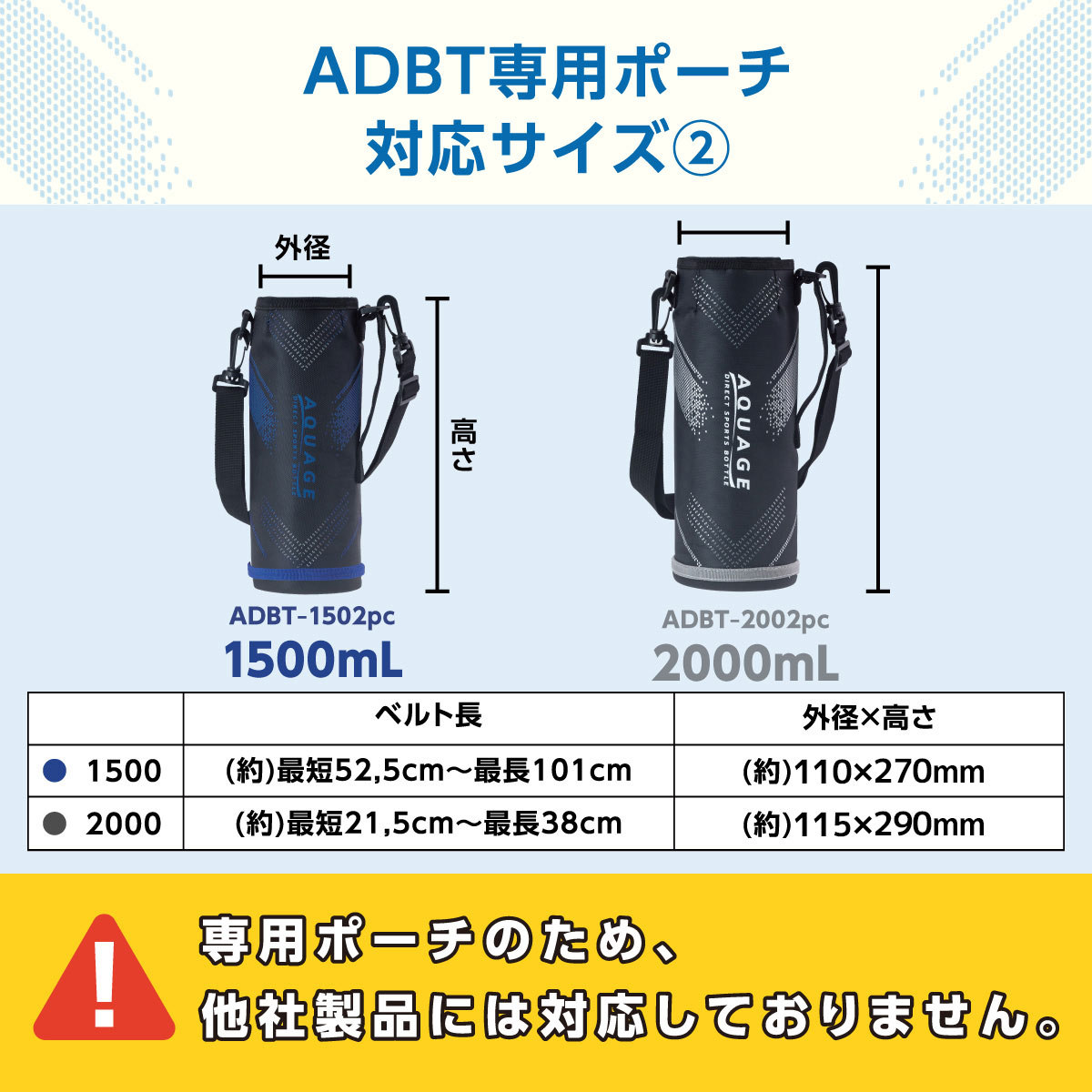 ダイレクトボトルポーチ adbt-pc 600ml 800ml 1000ml 1500ml 2000ml ショルダー付き ADBT-602S/802S/1002S/1502S/2002S対応