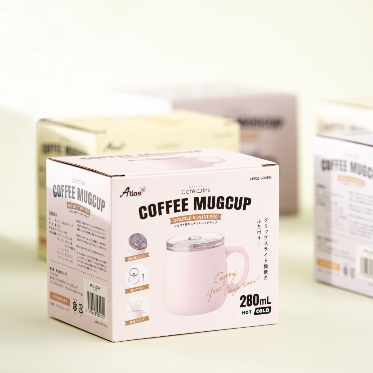 CafeLink(カフェリンク)スライドふた付きマグカップ バニラ アッシュ 390mL 280mL AFSM