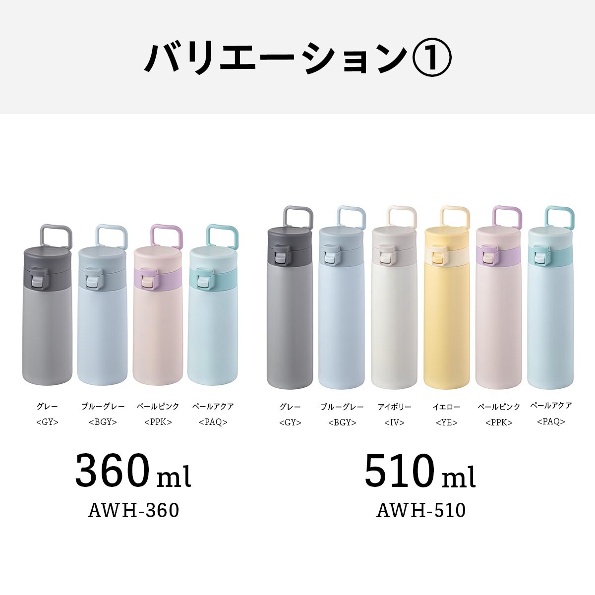 SWITCHMUG（スイッチマグ）軽量ハンドル付きワンタッチボトル スポーツドリンク対応 360ｍL 510mL 630mL 760mL AWHシリーズ
