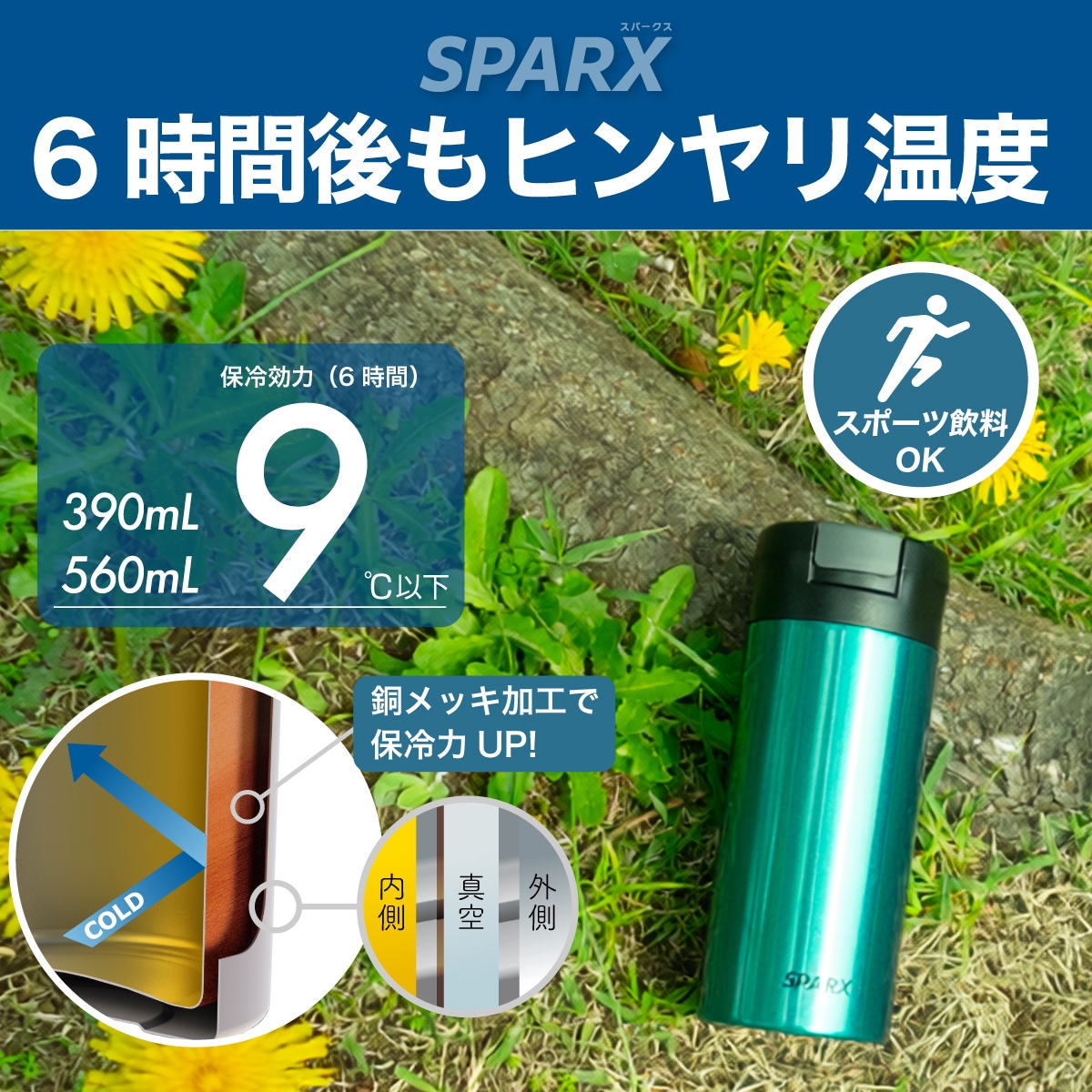 SPARX(スパークス)真空断熱炭酸用ボトル 390ml 560ml ASOC