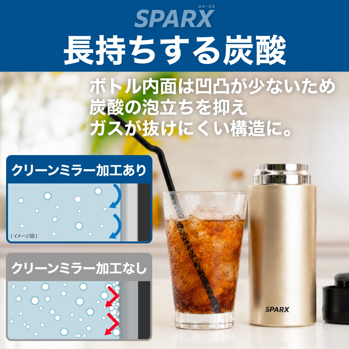 SPARX(スパークス)真空断熱炭酸用ボトル 390ml 560ml ASOC