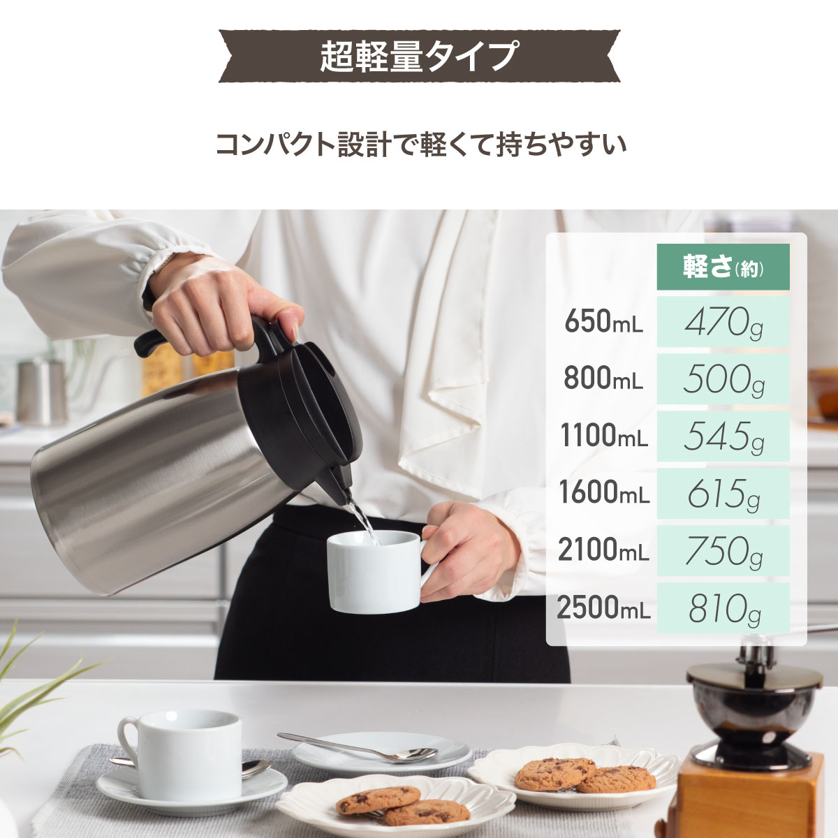 VARIUS（バリウス）超軽量コンパクトステンレスポット 2.1L 大容量 シルバー AVTP-2100SV