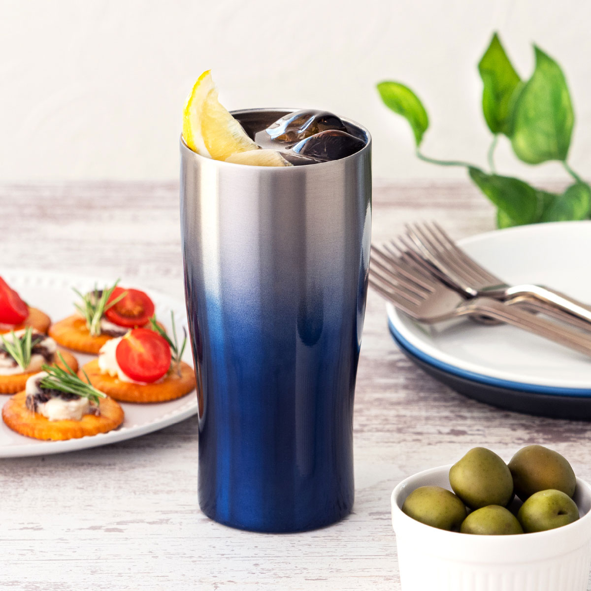 ケース販売 Sinqs（シンクス）なめらか飲み口 グラデーションタンブラー 430ml ブルー ASTG-433BL12P