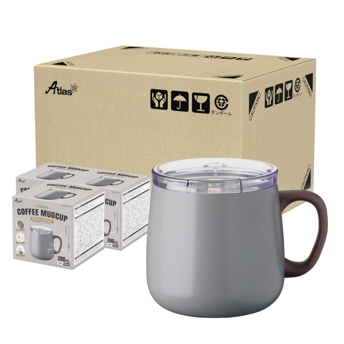 まとめ買い 24個セット CafeLink（カフェリンク）スライドふた付きマグカップ バニラ アッシュ 390mL 280mL AFSM-CASE