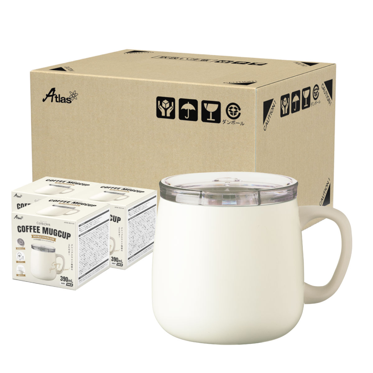 まとめ買い 24個セット CafeLink（カフェリンク）スライドふた付きマグカップ バニラ アッシュ 390mL 280mL AFSM-CASE