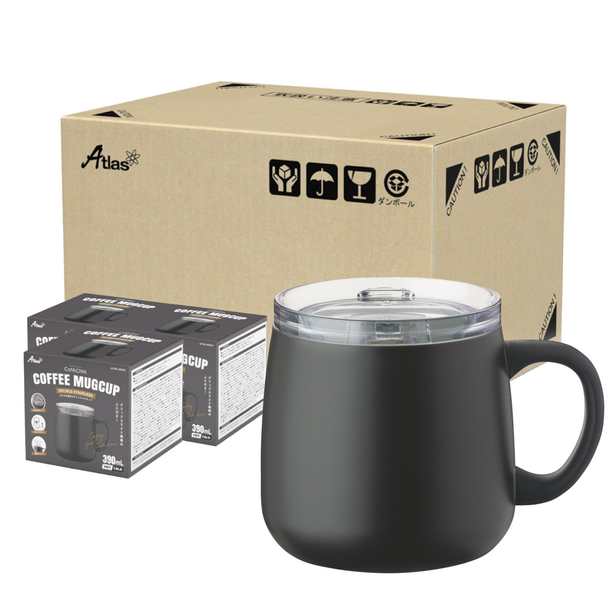 まとめ買い 24個セット CafeLink（カフェリンク）スライドふた付きマグカップ バニラ アッシュ 390mL 280mL AFSM-CASE
