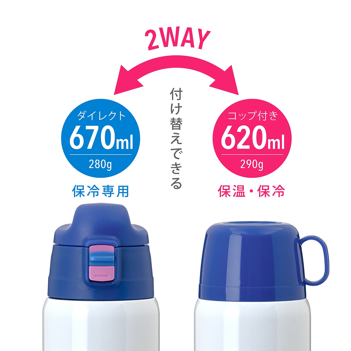 AQUAGE（アクアージュ）2WAY 軽量ステンレスボトル ポーチ付き 620ml/670ml 850ml/810ml ANW-601 ANW-801 ANW-600 ANW-800