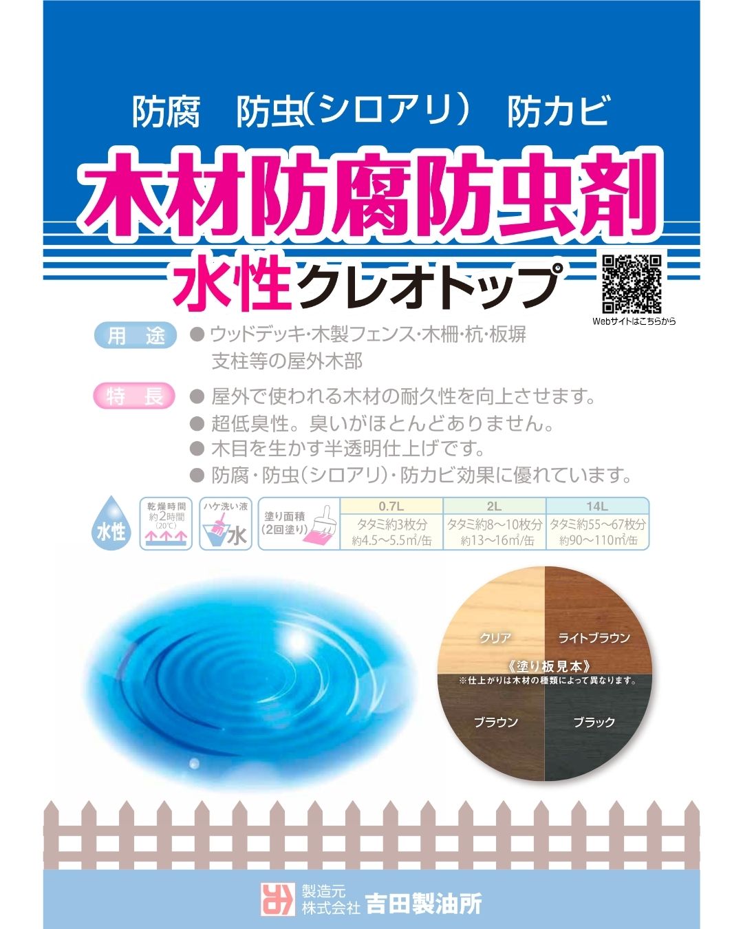 吉田製油所 水性木材防腐剤 木部保護塗料 水性クレオトップ 14L