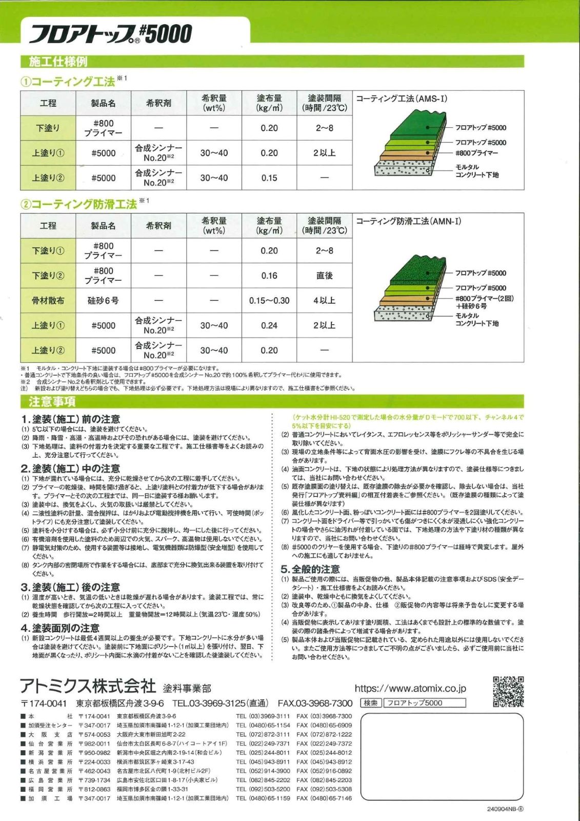 【一部の色はお取り寄せ商品】アトミクス 業務用床用塗料 フロアトップ＃５０００ １５kg