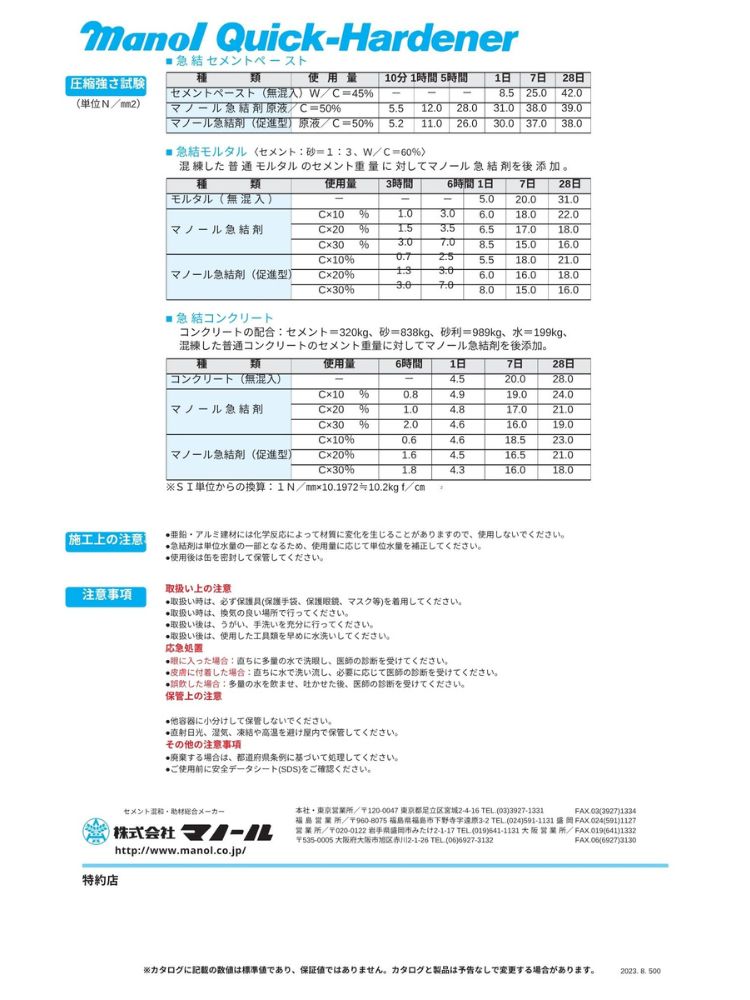 マノール　セメント急硬・止水用　急結剤　１8kg