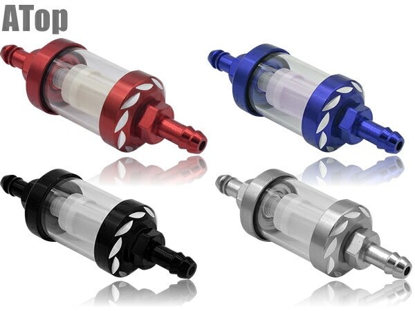 アルミ削り出しの 燃料フィルター ガソリンフィルター 8mmホース対応 全長93mm カスタム パーツ