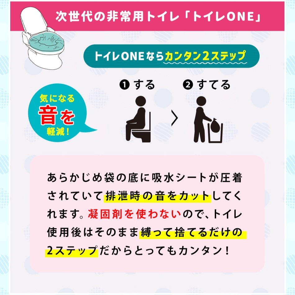 災害時の簡易トイレ 使って捨てるだけトイレONE20枚入り 地震や停電の