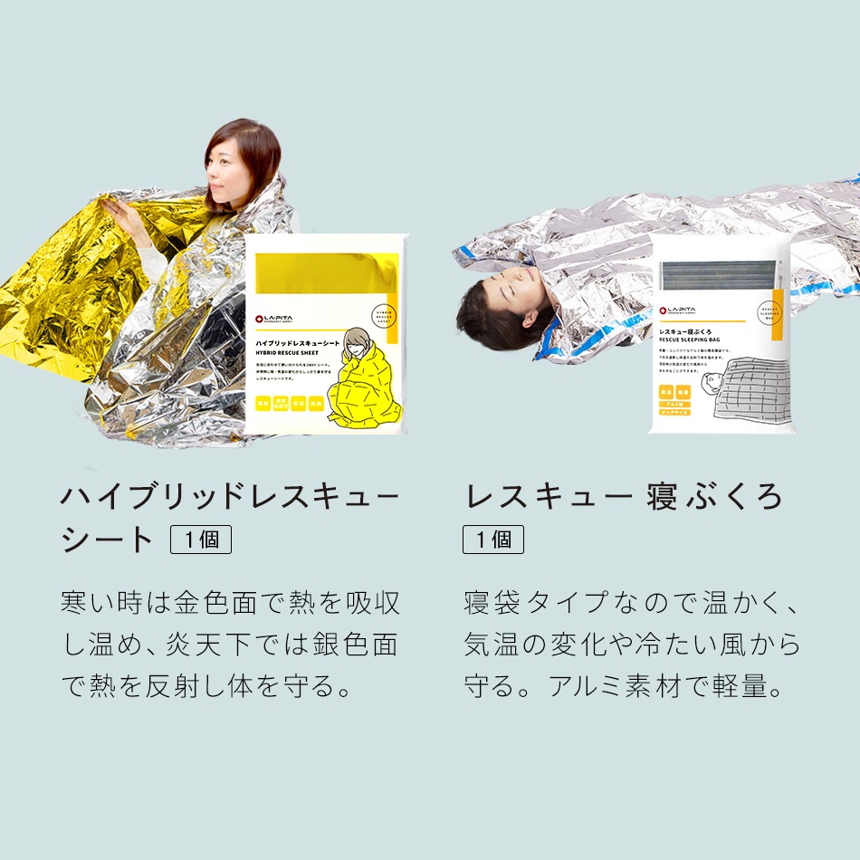 安眠・防寒セット 【 LA・PITA防災ポーチ ｜ 水色 ／ ブルー 】
