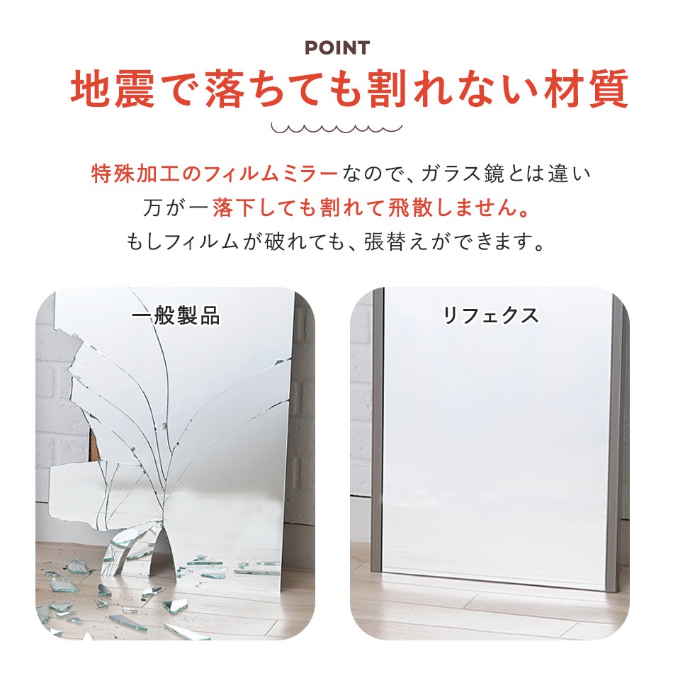 超軽量 地震でも割れない鏡 リフェクスミラー RMV-3 バリエ ピクチャー