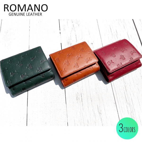 ROMANO（ロマノ）コインケース付き二つ折り財布( ネコ型押し )