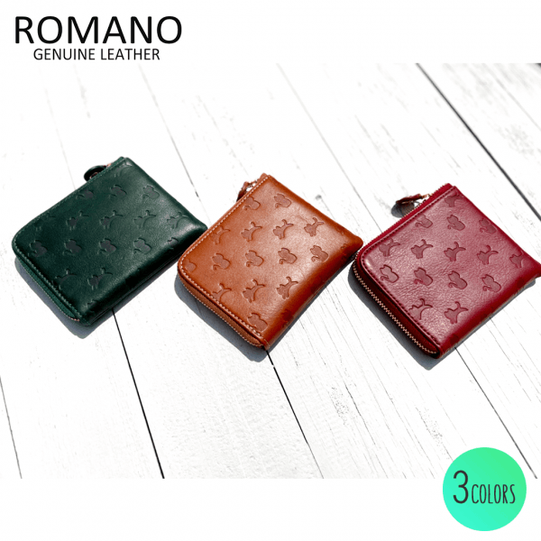 ROMANO（ロマノ）L字ファスナー財布( ネコ型押し )