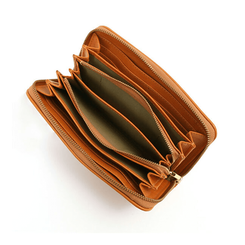 zucchero filato（ズッケロフィラート）本革ポケット付きラウンド長財布ブラウン