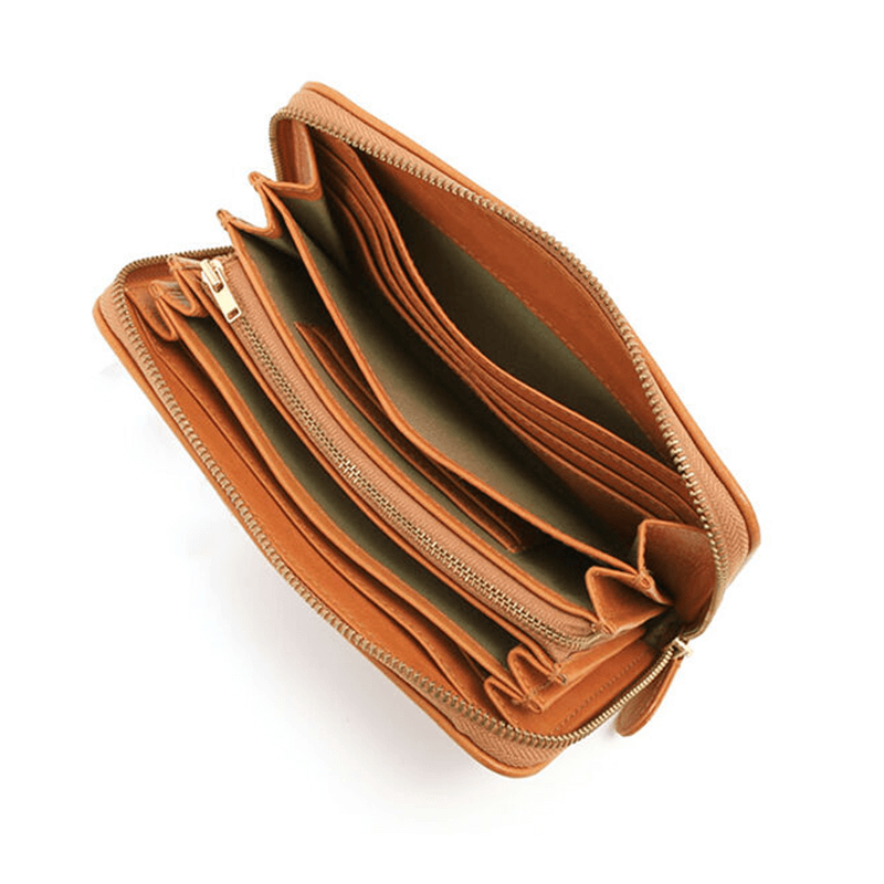 zucchero filato（ズッケロフィラート）本革ポケット付きラウンド長財布ブラウン