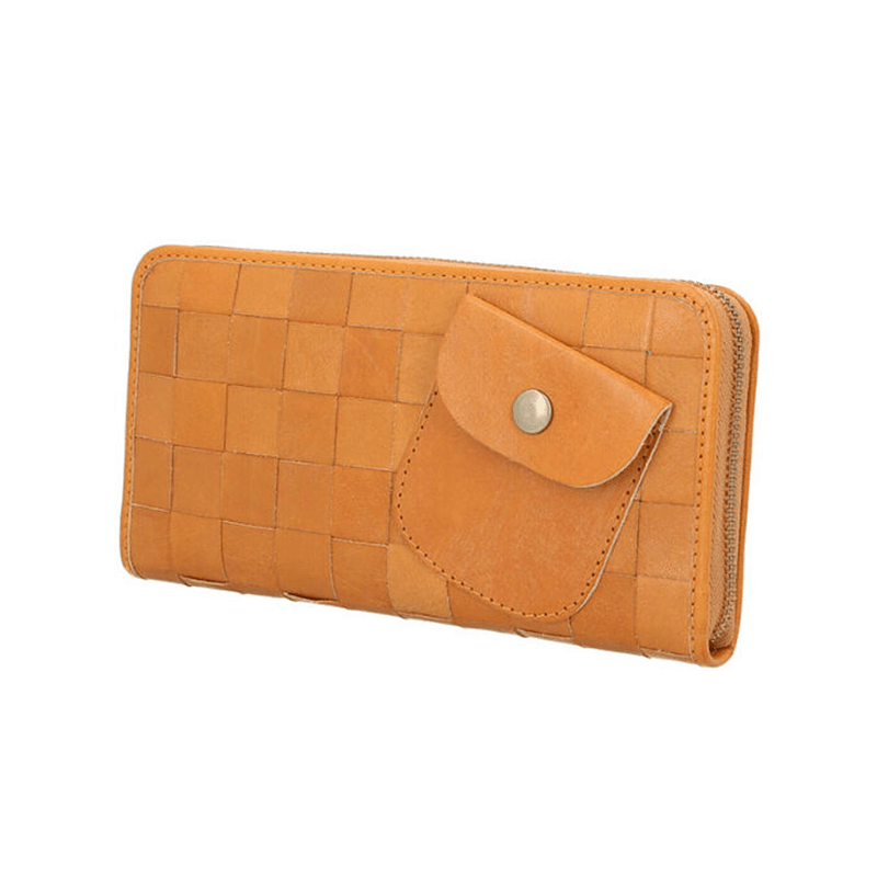 zucchero filato（ズッケロフィラート）本革ポケット付きラウンド長財布ブラウン