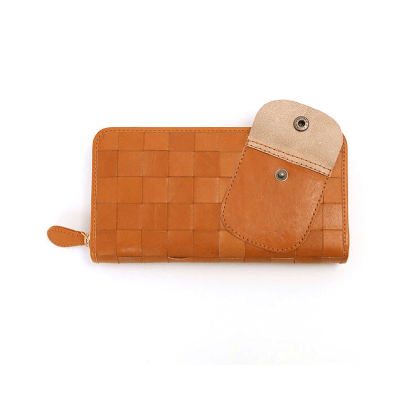 zucchero filato（ズッケロフィラート）本革ポケット付きラウンド長財布ブラウン