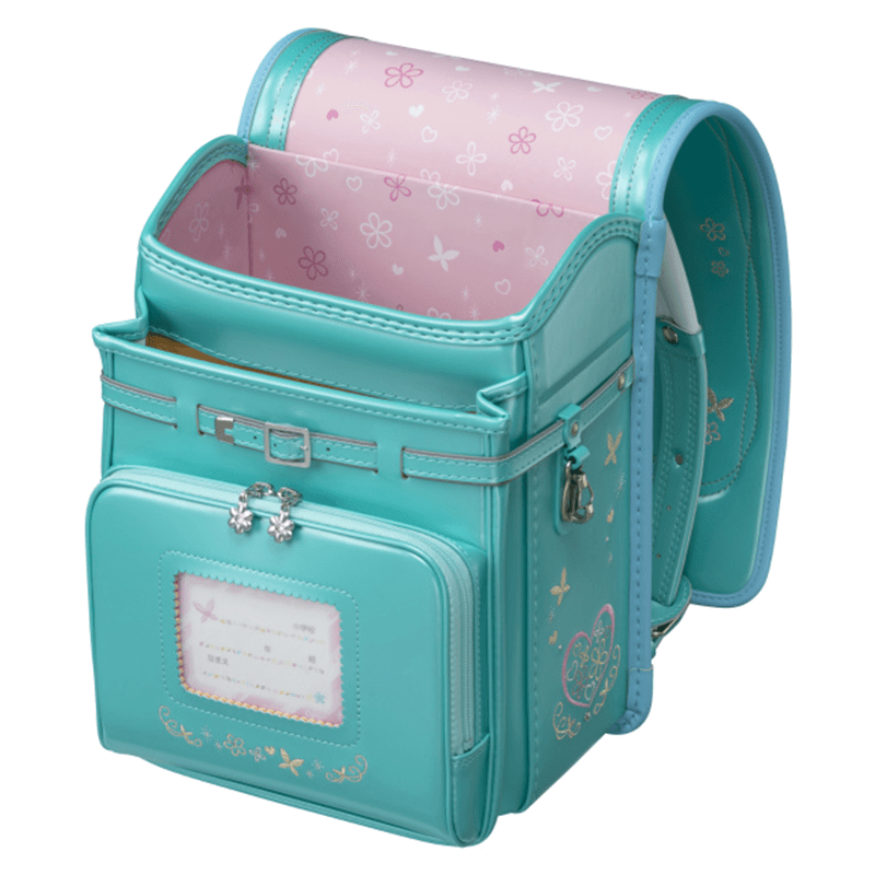 フィットちゃんランドセルプラチナフラワー(パールエメラルド×アクア)安ピカッタイプ+楽ッション