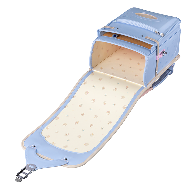 フィットちゃんランドセルシュシュ・フローラ(ペールブルー×ベージュ)安ピカッタイプ+楽ッション+軽量