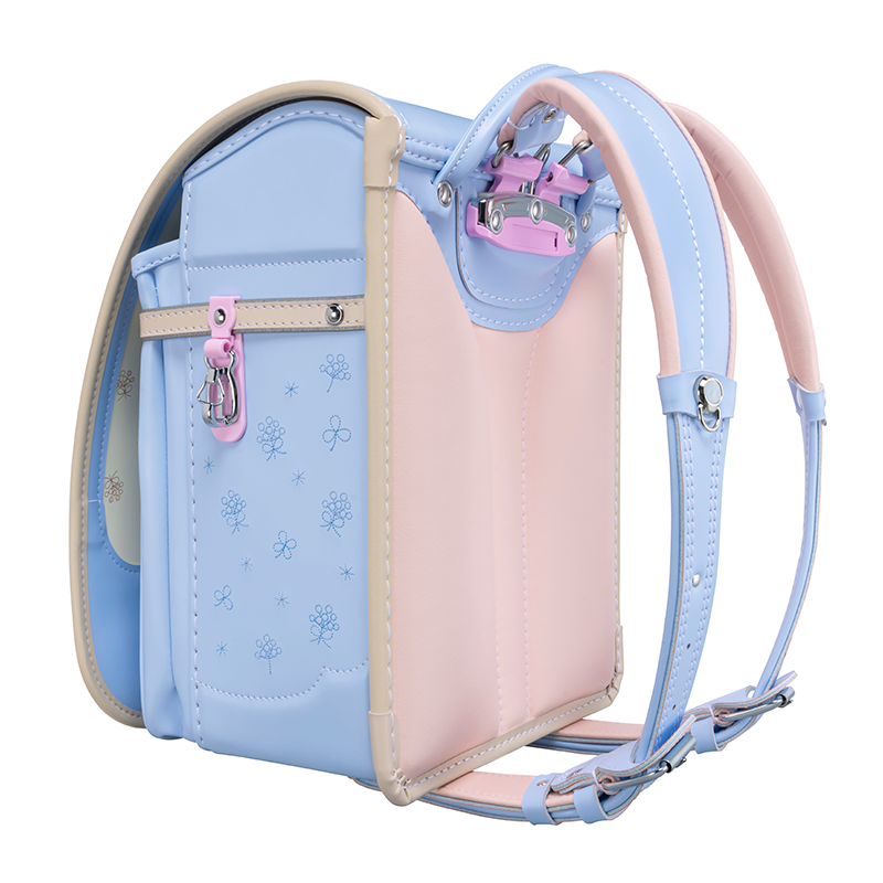 フィットちゃんランドセルシュシュ・フローラ(ペールブルー×ベージュ)安ピカッタイプ+楽ッション+軽量