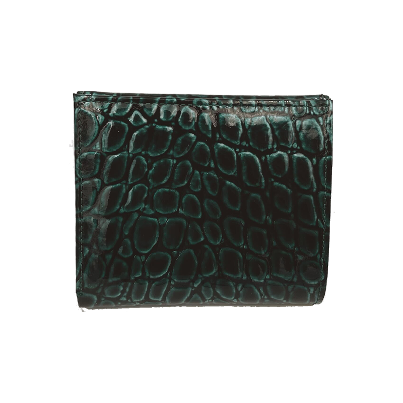VIA DOAN（ヴィアドアン）ラックスクロコエナメル型押し折り財布グリーン