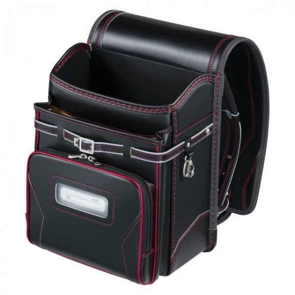 フィットちゃんランドセルカーボンロック(クロ×アカステッチ)安ピカッタイプ＋楽ッション　