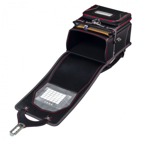 フィットちゃんランドセルカーボンロック(クロ×アカステッチ)安ピカッタイプ＋楽ッション　