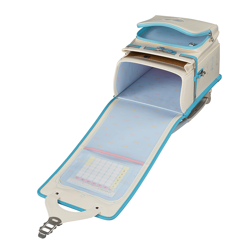 フィットちゃんランドセルパステルガール(プラチナホワイト×アクア)安ピカッタイプ＋楽ッション