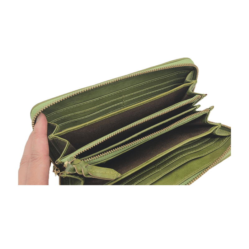 zucchero filato（ズッケロフィラート）本革ラウンドファスナー長財布グリーン