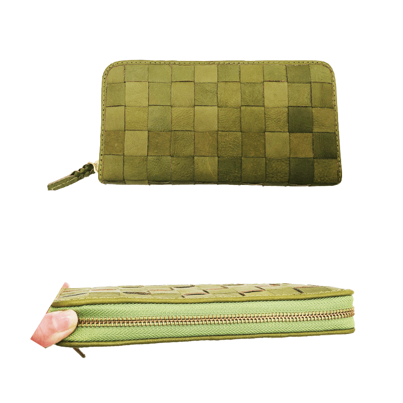 zucchero filato（ズッケロフィラート）本革ラウンドファスナー長財布グリーン