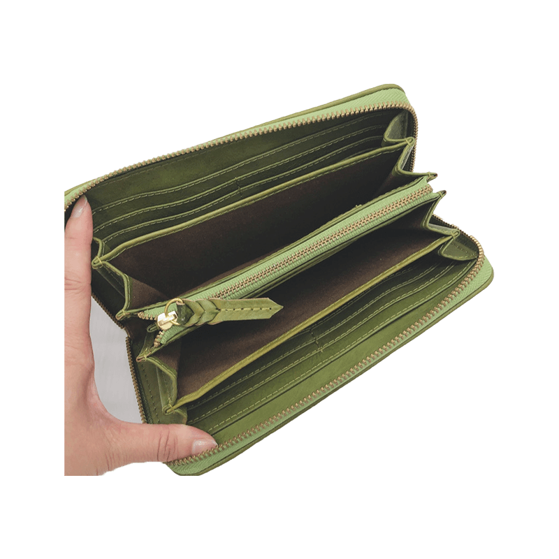 zucchero filato（ズッケロフィラート）本革ラウンドファスナー長財布グリーン