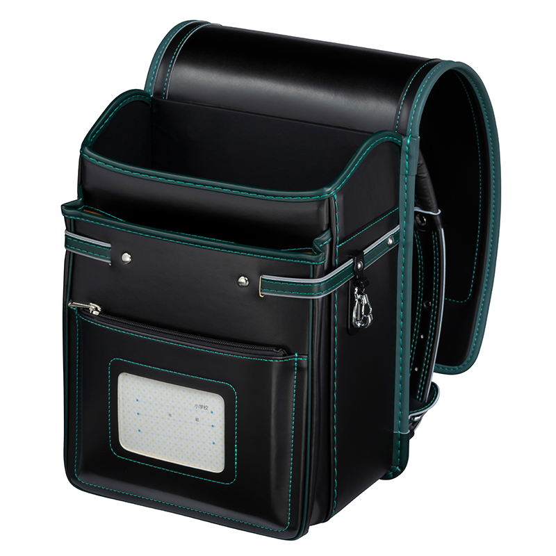 フィットちゃんランドセル アレモ(クロ×グリーン)安ピカッタイプ+楽ッション軽量タイプ