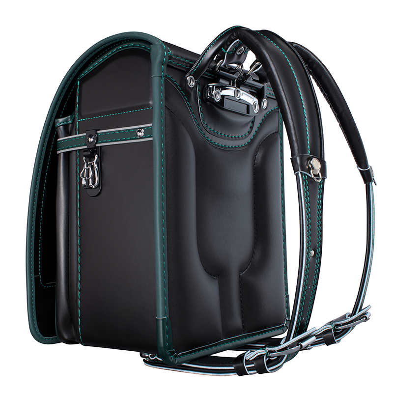 フィットちゃんランドセル アレモ(クロ×グリーン)安ピカッタイプ+楽ッション軽量タイプ