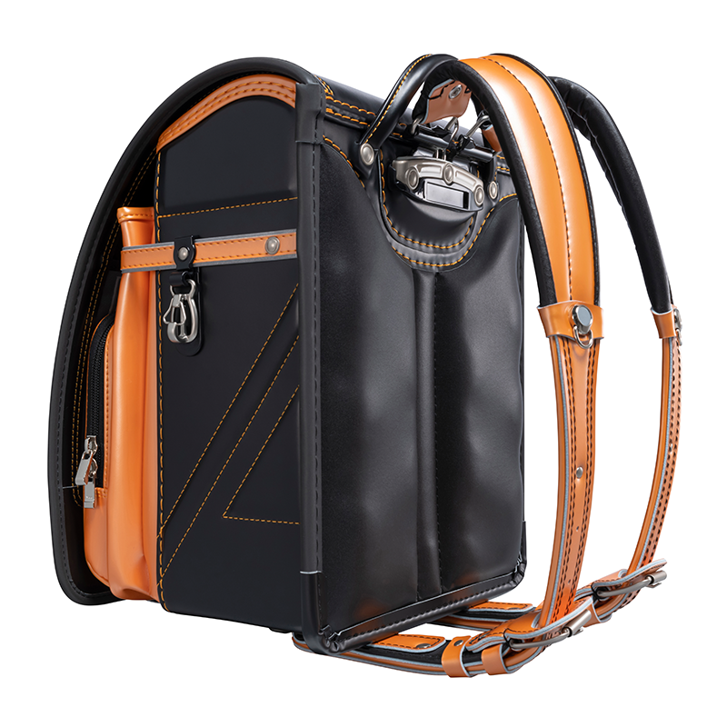 フィットちゃんランドセル ストリートファイン(クロ×パールオレンジ)安