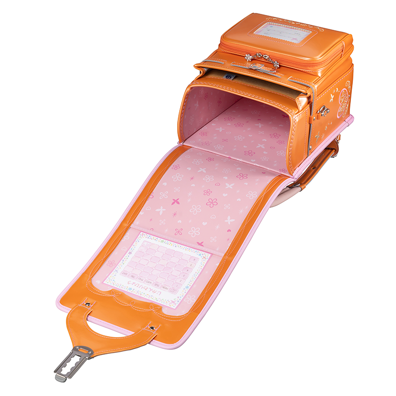 フィットちゃんランドセルプラチナフラワー(パールオレンジ×ベビーピンク)安ピカッタイプ+楽ッション